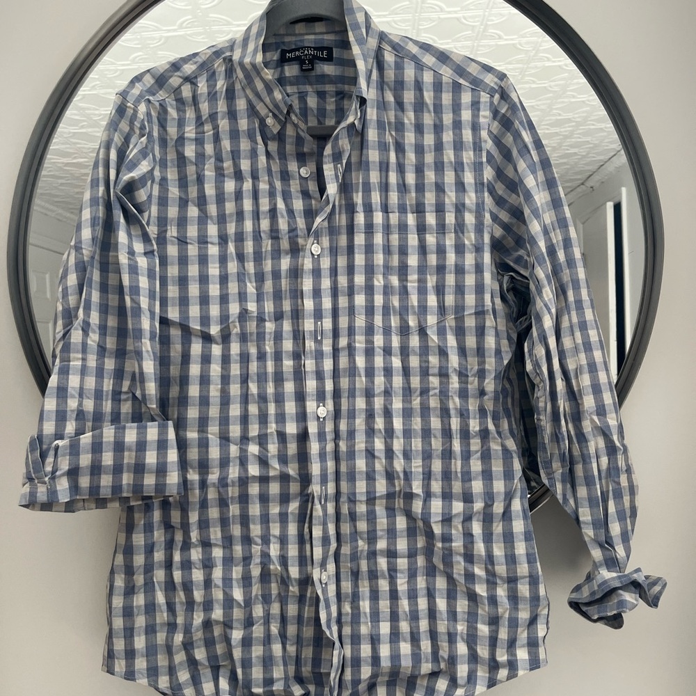 J. Crew Factory Blue and Light Grey Checkered Men's Shirt